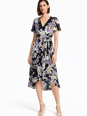 Madison Leigh‎ Floral Wrap Dress in Black and Purple